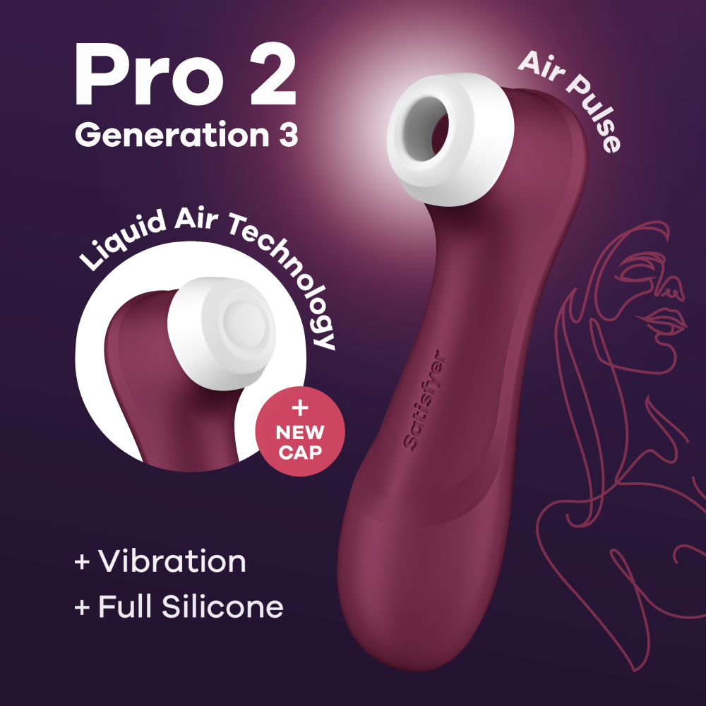 Мастурбатор - Вакуумный стимулятор клитора с вибрацией и Liquid Air Pro 2 Generation 3 цвет: бордовый Satisfyer (Германия) 2