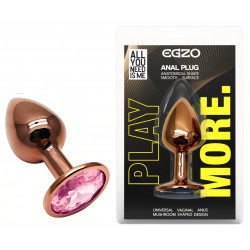 Анальная пробка с кристаллом EGZO - Dark Gold Round Plug Pink, size S