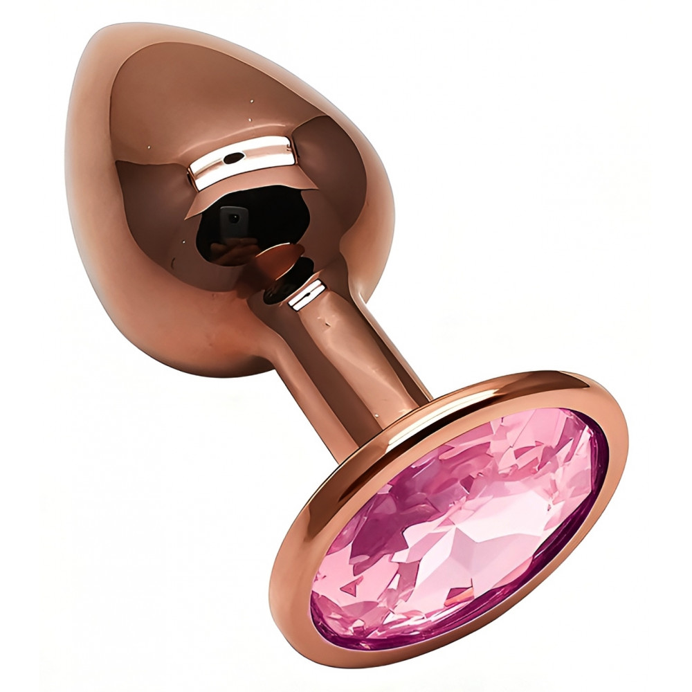 Анальные игрушки без вибрации - Анальная пробка с кристаллом EGZO - Dark Gold Round Plug Pink, size S 4