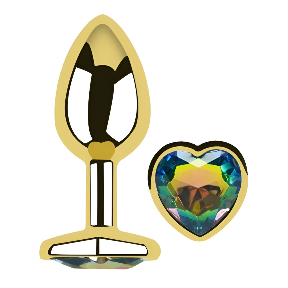  - Анальная пробка с кристаллом EGZO - Gold Heart Plug Rainbow size M 1