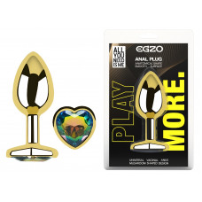Анальная пробка с кристаллом EGZO - Gold Heart Plug Rainbow size M