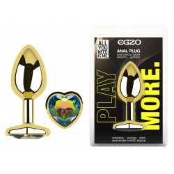 Анальная пробка с кристаллом EGZO - Gold Heart Plug Rainbow size M