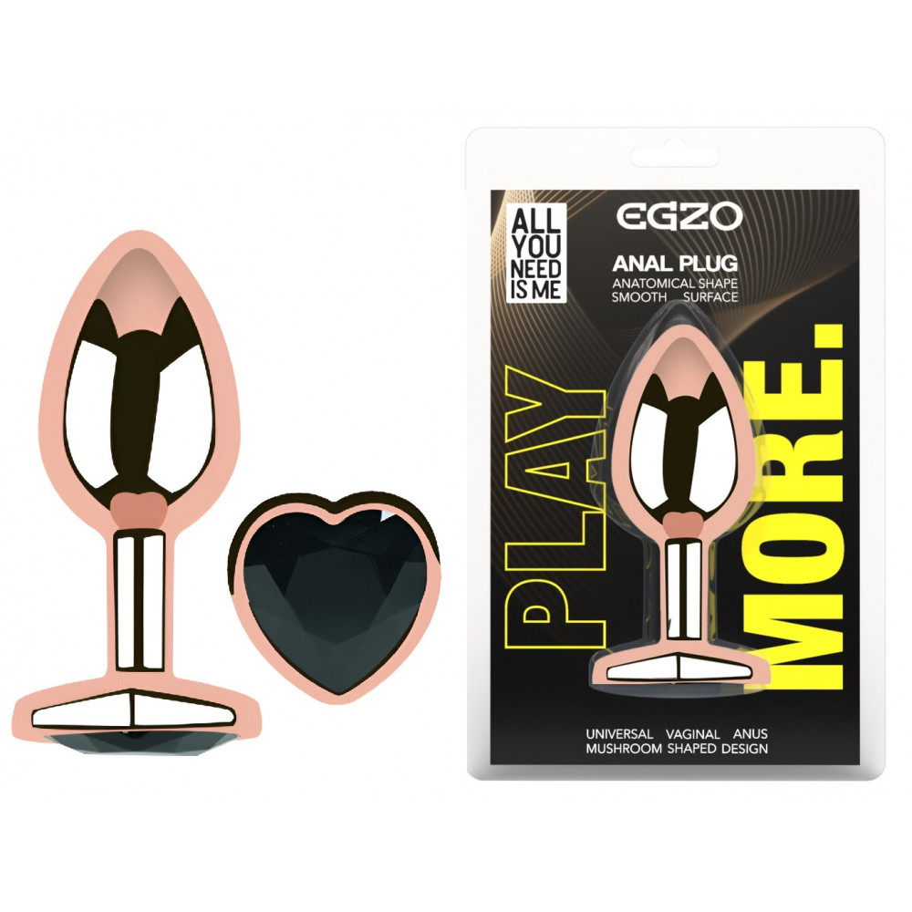  - Анальная пробка с кристаллом EGZO - Rose Gold Heart Plug Black size M