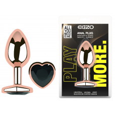 Анальная пробка с кристаллом EGZO - Rose Gold Heart Plug Black size M