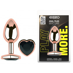Анальна пробка з кристалом EGZO - Rose Gold Heart Plug Black size M