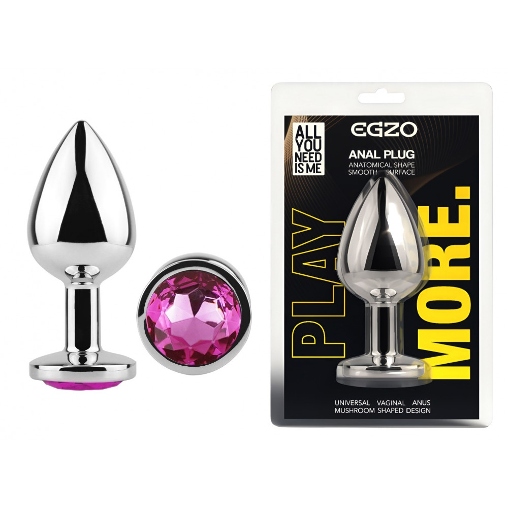  - Анальная пробка с кристаллом EGZO - Silver Round Plug Rose size M