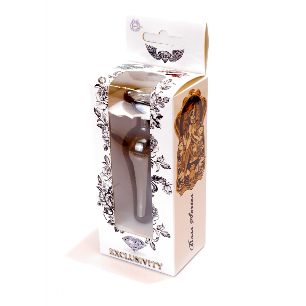 Анальные игрушки без вибрации - Анальная пробка Boss Series - Jewellery Dark Silver BUTT PLUG Clear, BS6400057 11