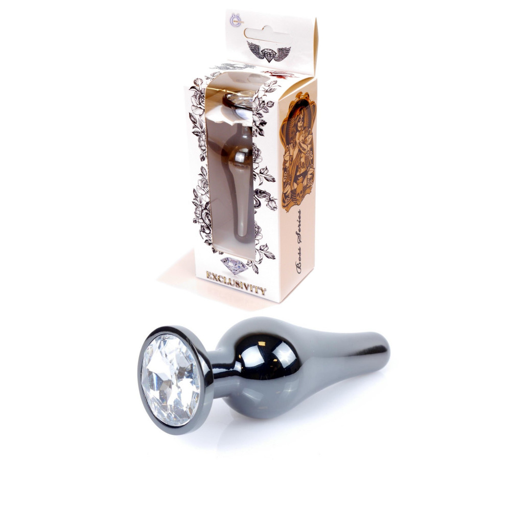 Анальные игрушки без вибрации - Анальная пробка Boss Series - Jewellery Dark Silver BUTT PLUG Clear, BS6400057 8