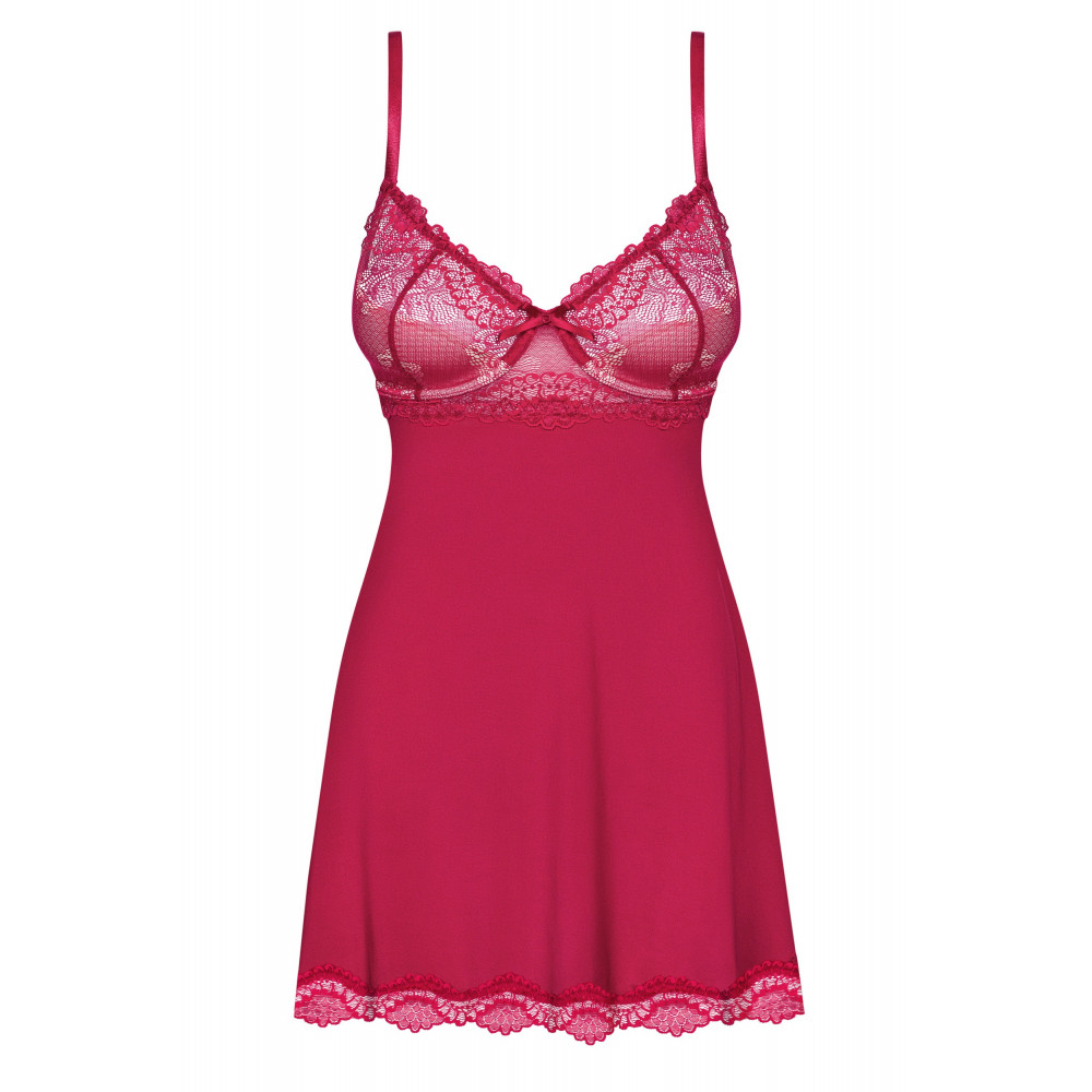 Разное - Пеньюар Obsessive с кружевом на лифе и с трусиками в комплекте, , бордовый, S/M 3