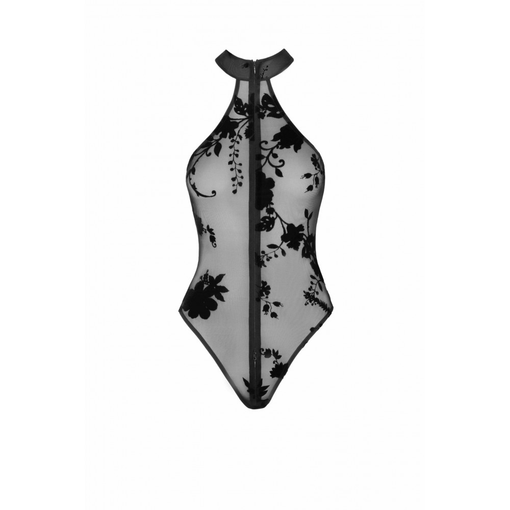 Эротическое белье - Боди полупрозрачное, F314 Ego Noir Handmade, с молнией, с цветочным узором, черное, размер M 4