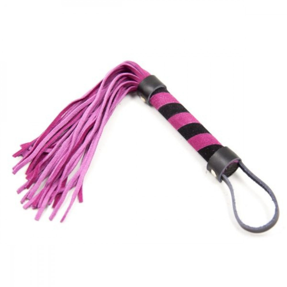 БДСМ игрушки - Кнут из замши 16 см, черный/розовый