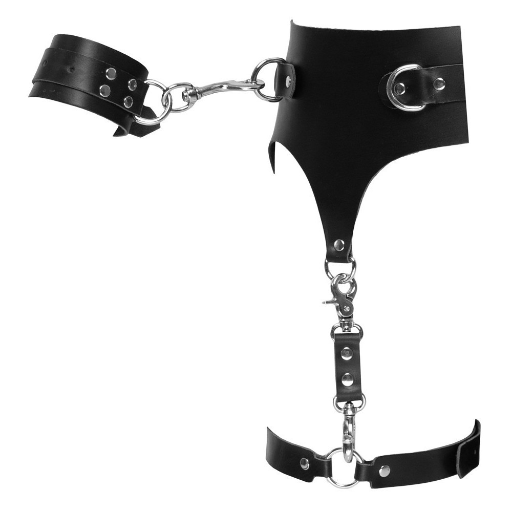- Пояс шкіряний з гартерами ZADO FETISH та фіксаторами-наручниками, чорний, S/M 4