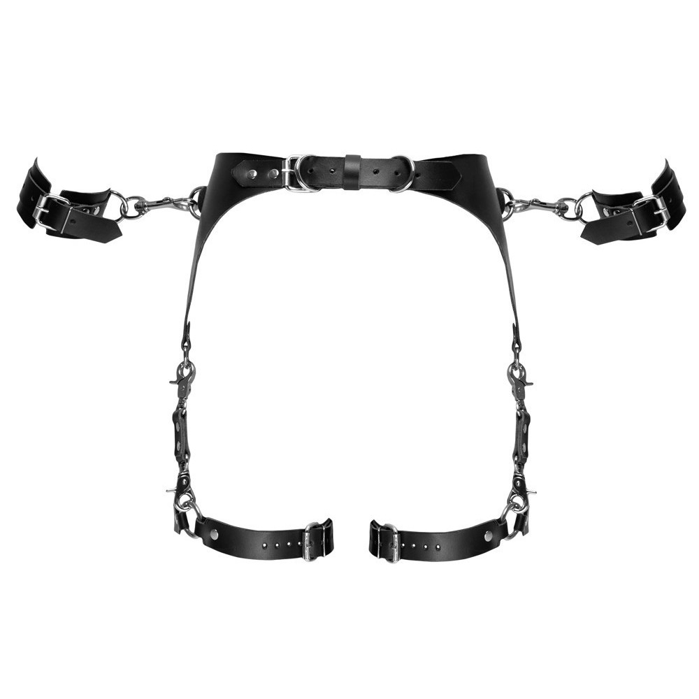 - Пояс шкіряний з гартерами ZADO FETISH та фіксаторами-наручниками, чорний, S/M 5