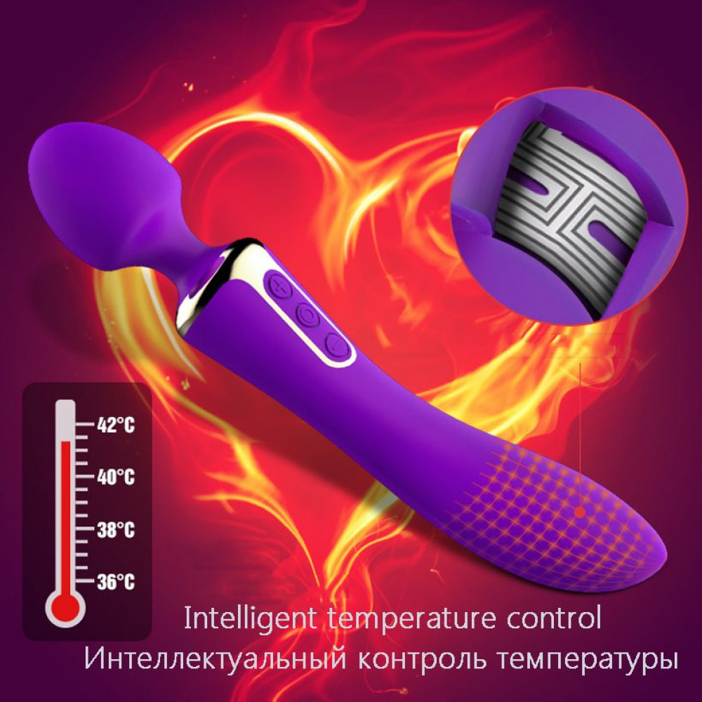 Вибромассажеры - Вибромассажер двухсторнний Leten AV Heat Purple с подогревом 3