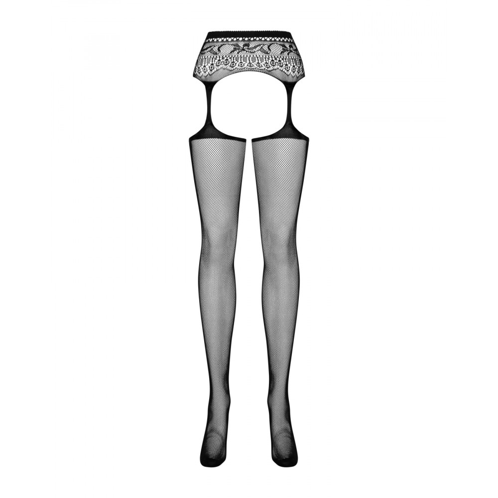 Чулки - Сетчатые чулки-стокинги с кружевным поясом Obsessive Garter stockings S307 S/M/L, черные, имитация г 2