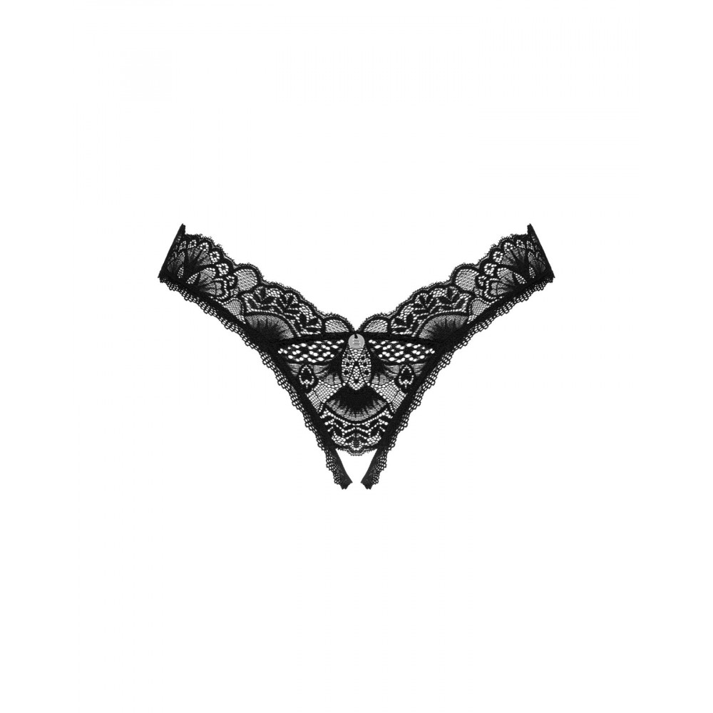Сексуальные трусики - Кружевные стринги Obsessive Donna Dream crotchless thong XS/S Black, открытый доступ 5