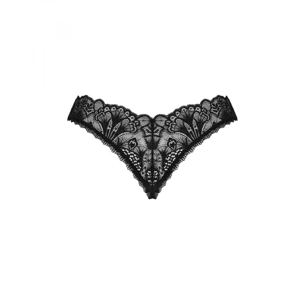 Сексуальные трусики - Кружевные стринги Obsessive Donna Dream crotchless thong XS/S Black, открытый доступ 4