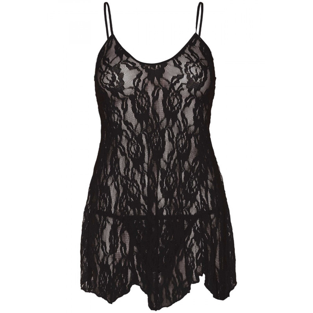 Эротические пеньюары и сорочки - Пеньюар Leg Avenue Rose Lace Flair Chemise Black Plus Size 2