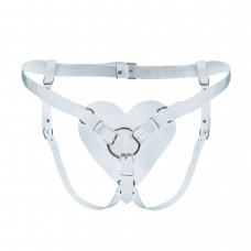 Трусики Сердце для страпона из натуральной кожи Feral Feelings - Hearts Strap-on Belt White