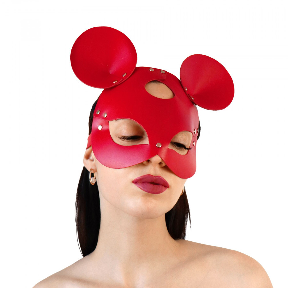 Маски - Кожаная маска зайки Art of Sex - Mouse Mask, цвет Красный