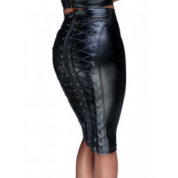 Спідниця-олівець зі шнурівкою Noir Handmade F152 Powerwetlook pencil skirt, L, з мокрим ефектом