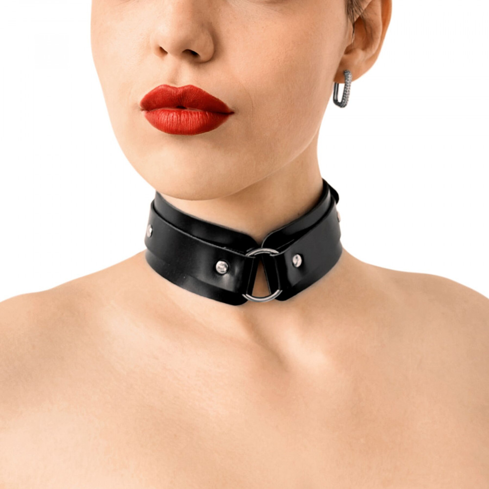 Ошейники, поводки - БДСМ ошейник с кольцом Art of Sex - Martina Collar with ring, натуральная кожа, цвет черный