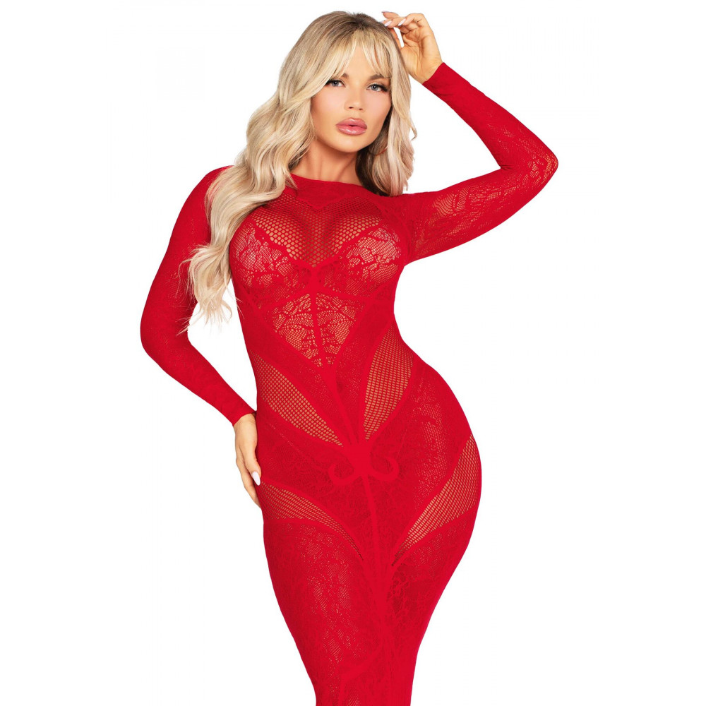 Разное - Платье Leg Avenue Lace and Net Bodycon Gown One Size, Red 4