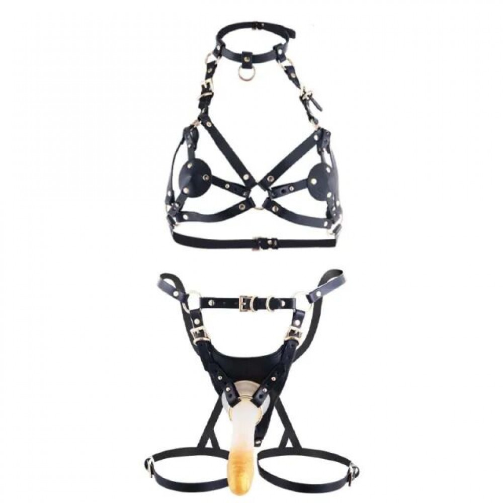Страпони - Сбруя зі страпоном LOCKINK SEVANDA Queen Sheba Set with Golden Dildo