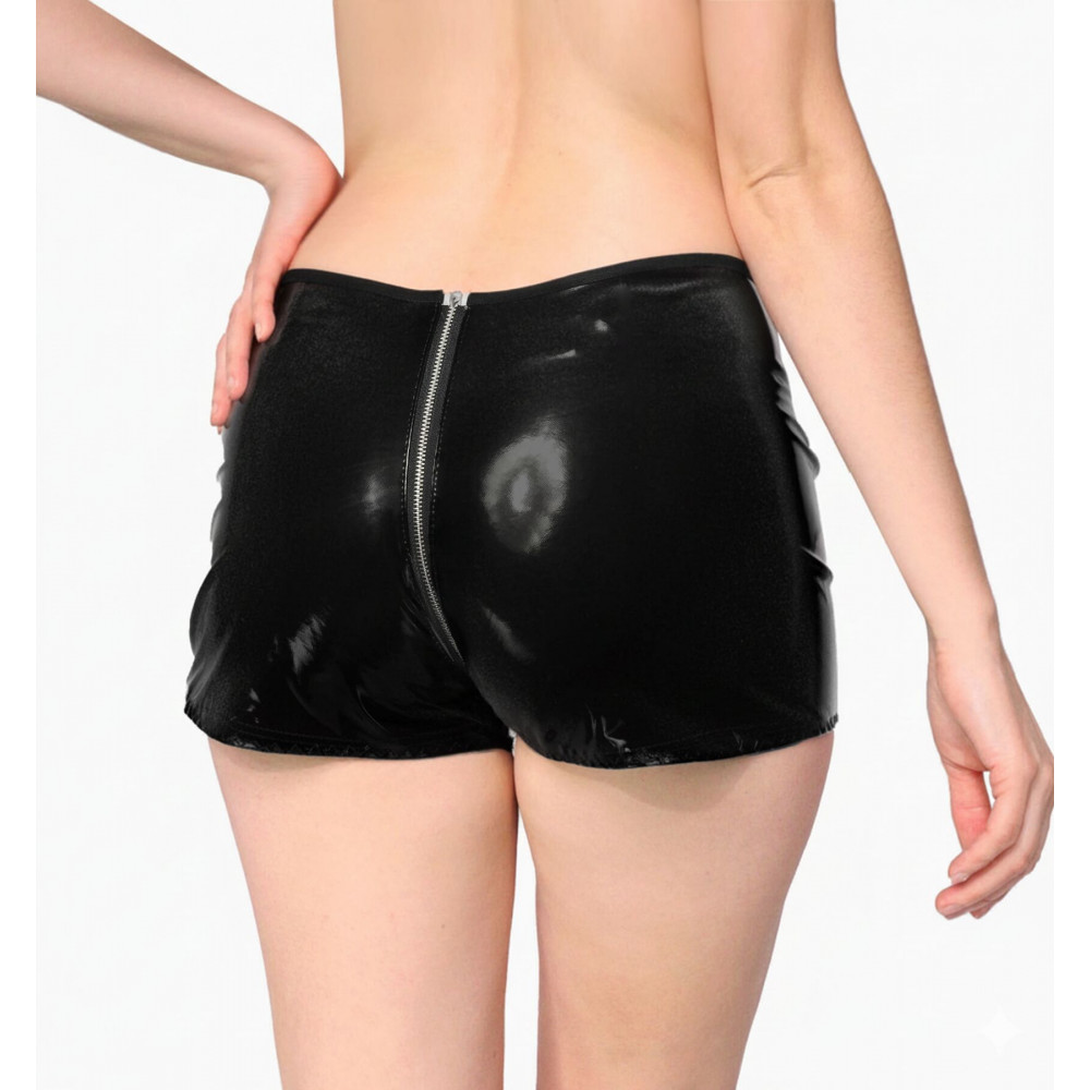  - Шортики на блискавці Art of Sex - Jarina, колір чорний, з ефектом мокрого оксамиту, розмір S 1