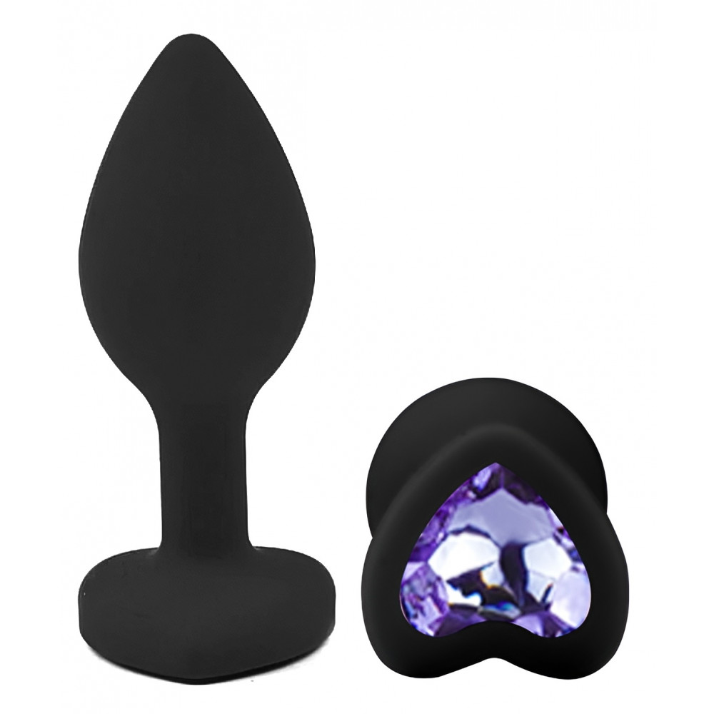 Разное - Силиконовая анальная пробка EGZO - Silicone Black Heart Plug Amethyst, size S 1