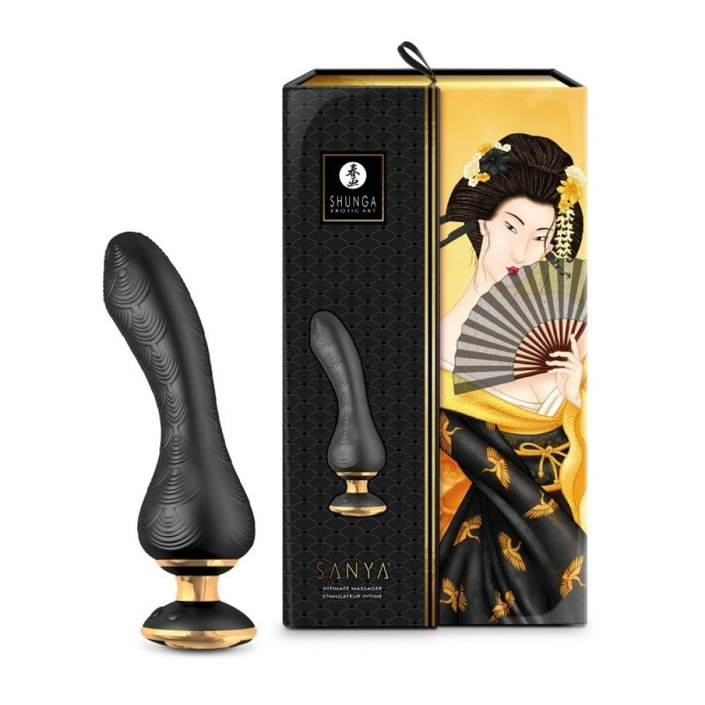 Секс игрушки - Вибратор Shunga Sanya с ручкой на подсветке, черный, 18.5 см х 3.8 см