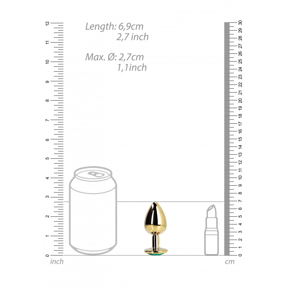 Анальные игрушки - Металлическая анальная пробка Round Gem, размер S цвет: золотистый/изумрудный Ouch! (Нидерланды) 7