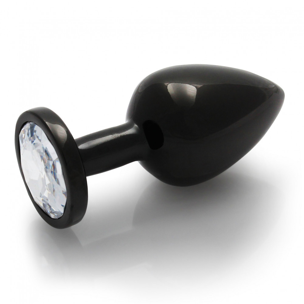 Анальные игрушки - Металлическая анальная пробка Round Gem, размер М цвет: черный/белый Ouch! (Нидерланды)