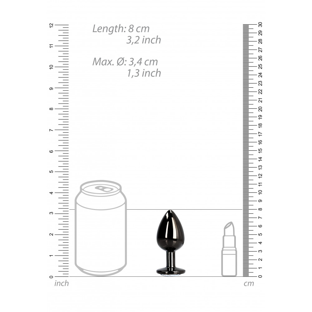Анальные игрушки - Металлическая анальная пробка Round Gem, размер М цвет: черный/белый Ouch! (Нидерланды) 7