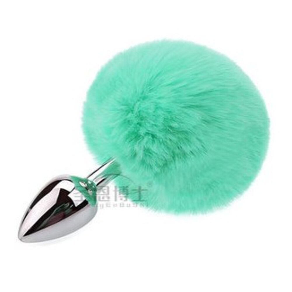 Анальные игрушки без вибрации - Анальная пробка с хвостом SKN-Z42 Light green ( размер XS )