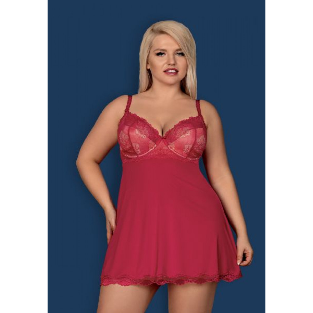Разное - Бебидолл Obsessive Rosalyne babydoll & thong red L/XL 3