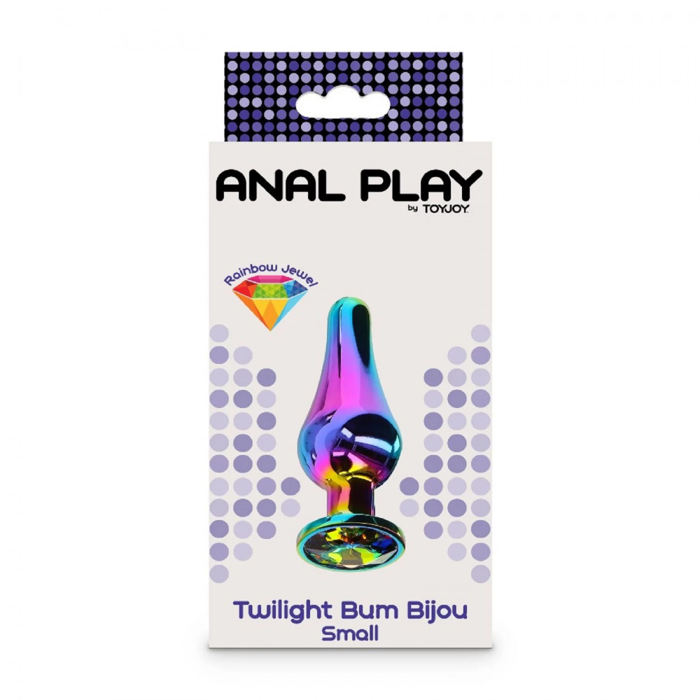 Секс игрушки - Анальная пробка металлическая с кристаллом ToyJoy Twilight Bum Bijou радужный, Small 4