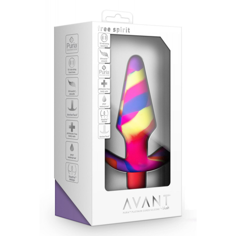 Анальные игрушки - Анальная пробка разноцветная с вибрацией AVANT FREE SPIRIT SCARLET 7