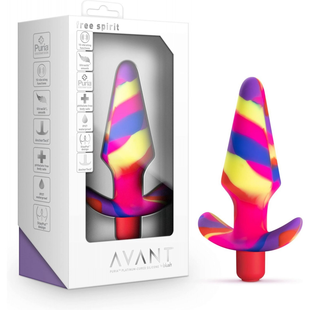 Анальные игрушки с вибрацией - Анальная пробка конусообразная с вибрацией Blush Avant разноцветная