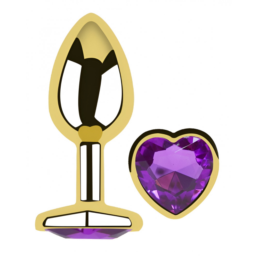 - Анальная пробка с кристаллом EGZO - Gold Heart Plug Purple size M 1
