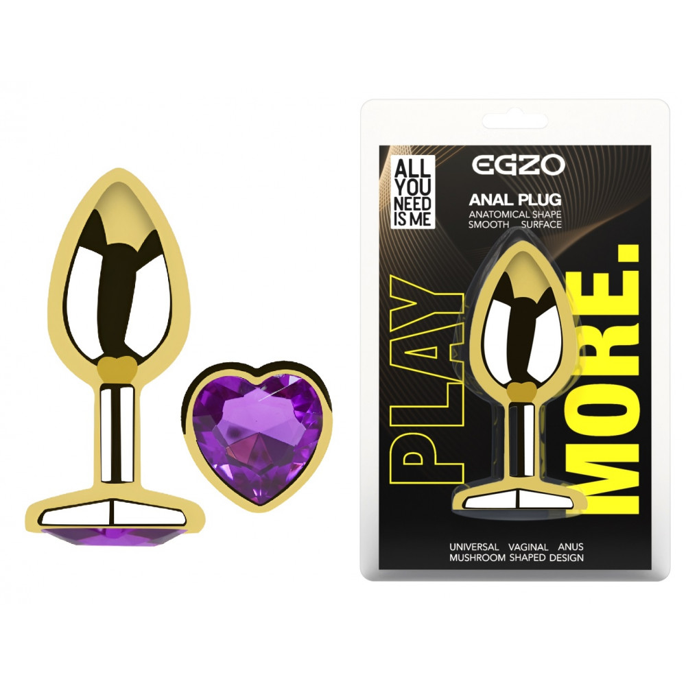 - Анальная пробка с кристаллом EGZO - Gold Heart Plug Purple size M