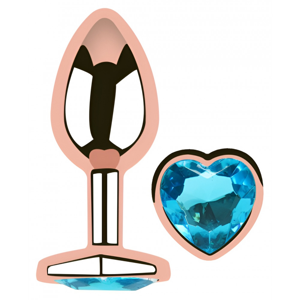  - Анальна пробка з кристалом EGZO - Rose Gold Heart Plug Aqua size M 1