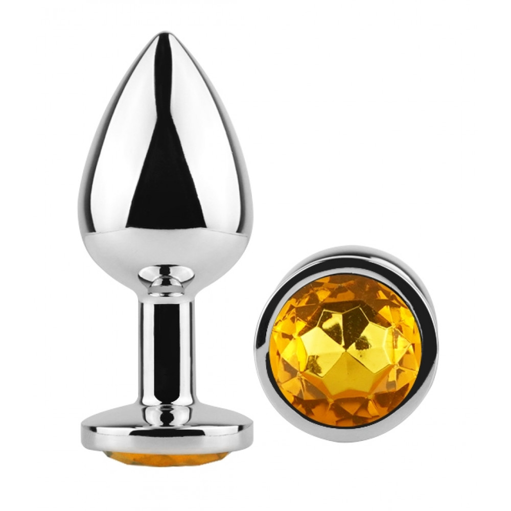  - Анальная пробка с кристаллом EGZO - Silver Round Plug Yellow size M 1