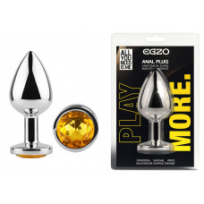 Анальная пробка с кристаллом EGZO - Silver Round Plug Yellow size M