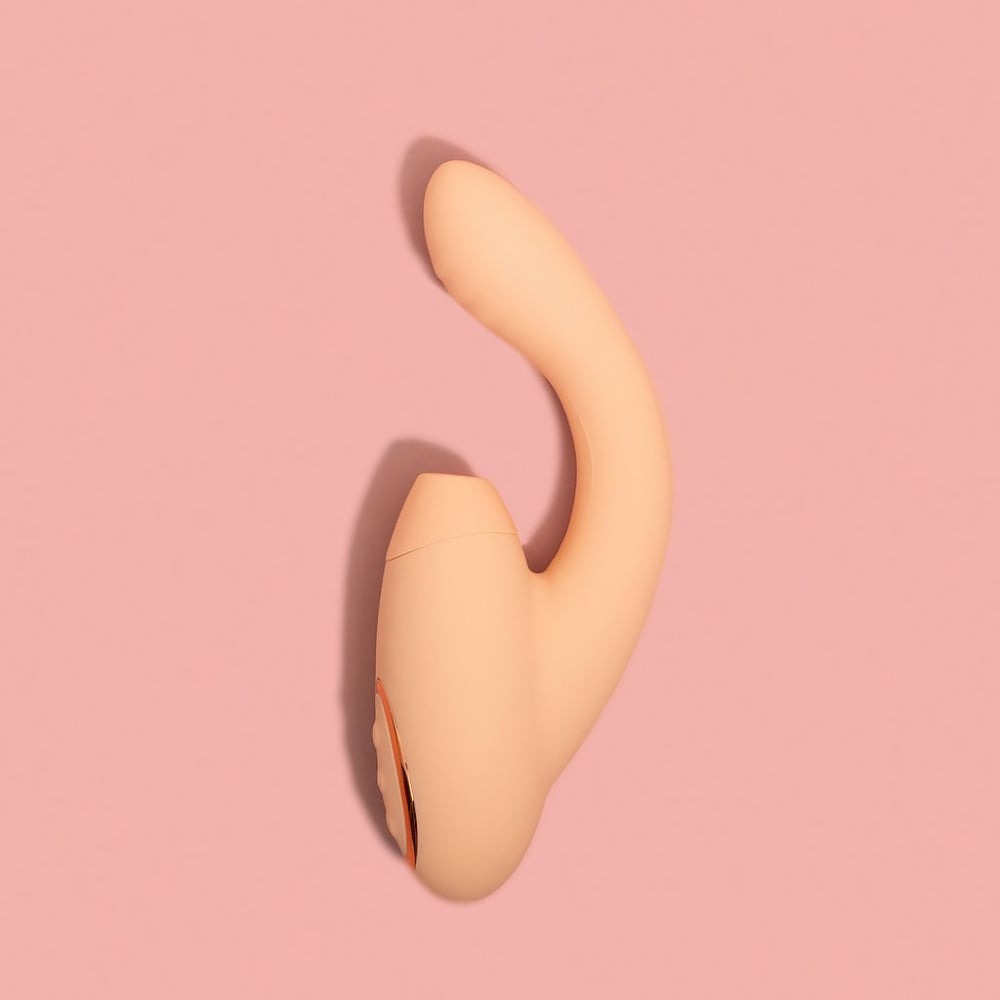 Різне - Безконтактний вібратор подвійної стимуляції з підігрівом Sweet Em, бежевий 4