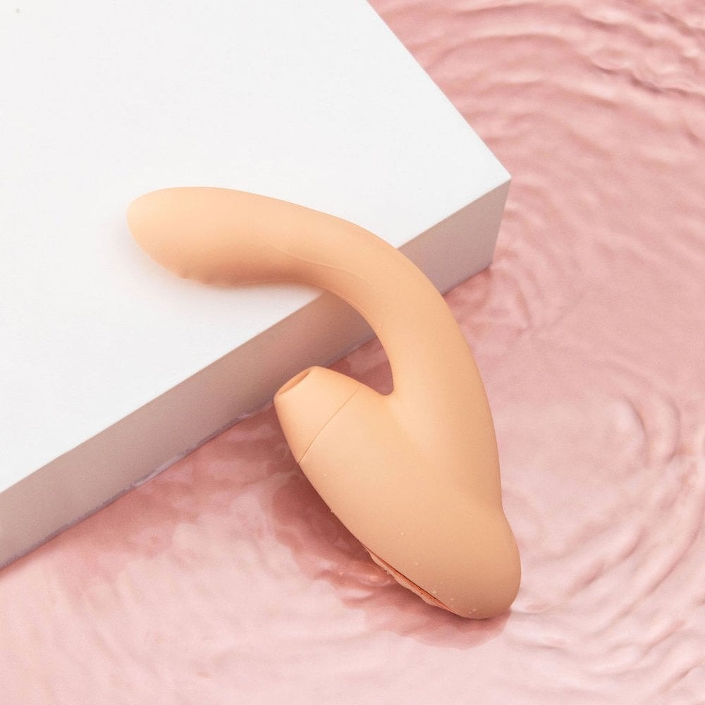 Різне - Безконтактний вібратор подвійної стимуляції з підігрівом Sweet Em, бежевий 2