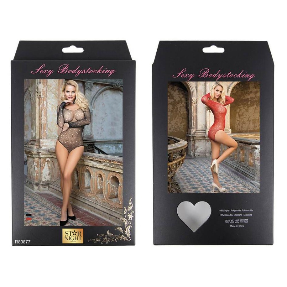 Різне - Боді в сітку Star Night Sparkle з довгими рукавами та відкритими плечима, червоний 4