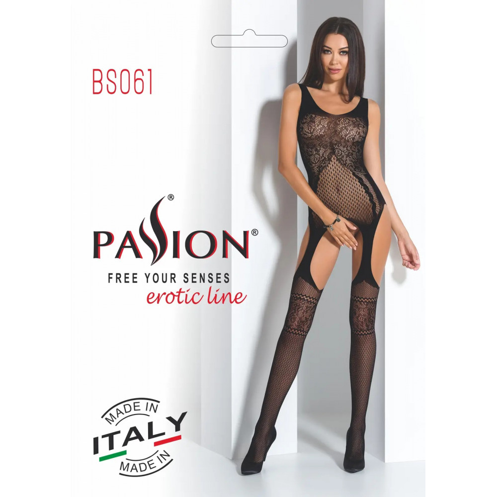 Эротическое белье - Бодистокинг BS061 black Passion, с имитацией чулок и открытым доступом, черный, S/L 4
