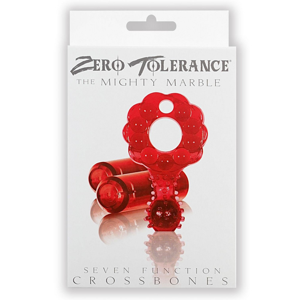 Эрекционные кольца с вибрацией - Эррекционное кольцо с двумя вибропулями Zero Tolerance The Mighty Marble красное, 8 см 1