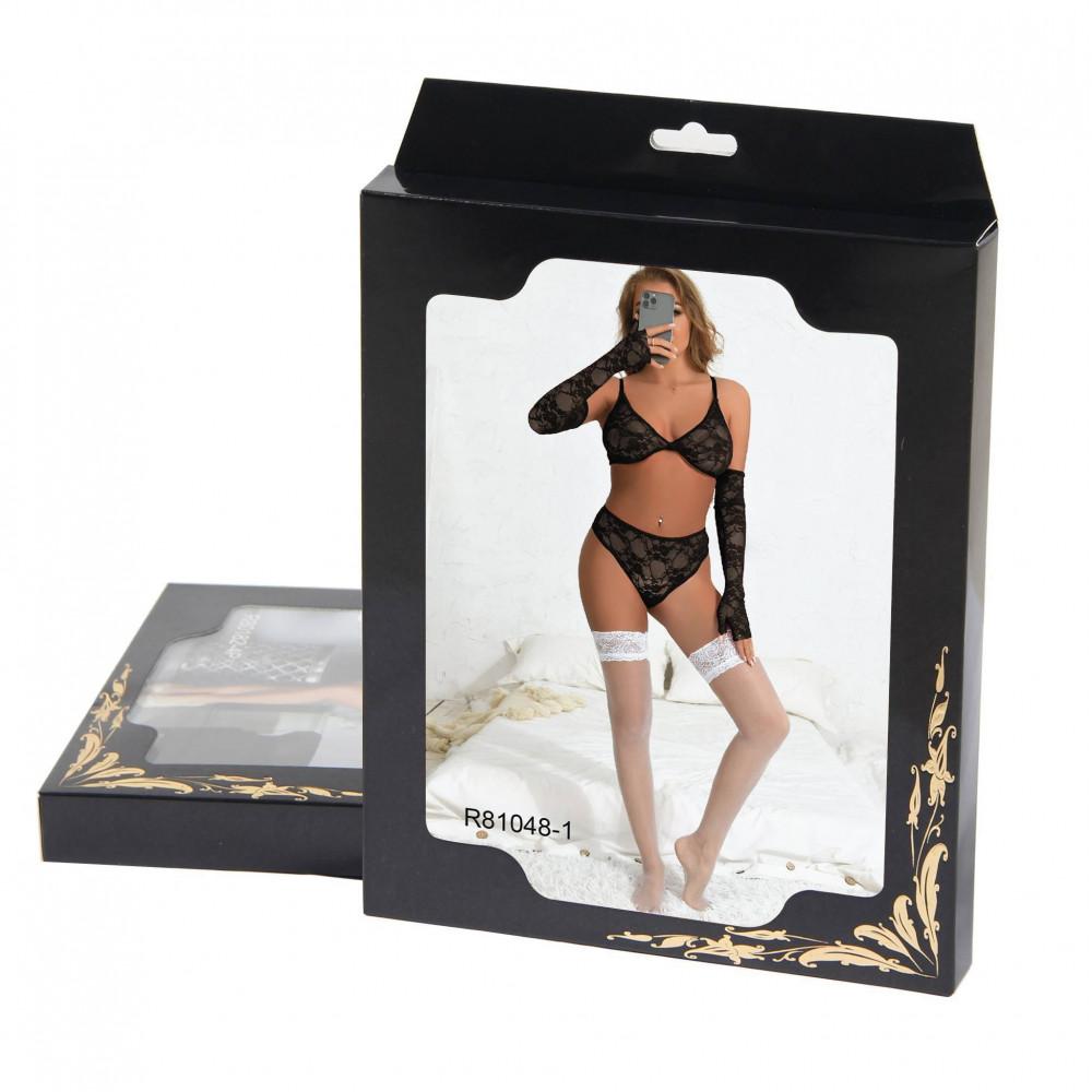 Різне - Комплект білизни з рукавичками Star Night мереживний, чорний, XS-S 10